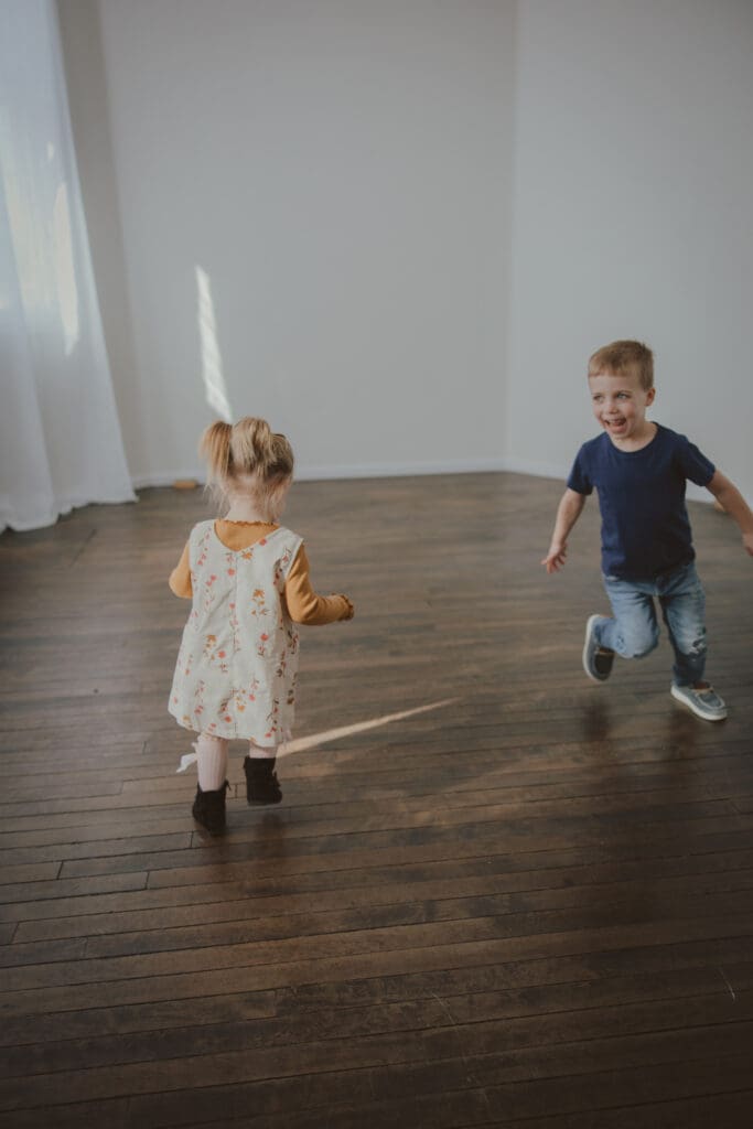 kids running and playing in studio