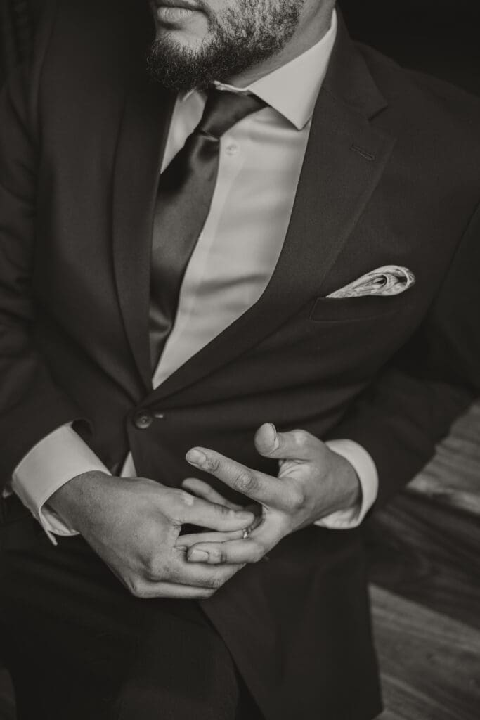 black and white groom photo