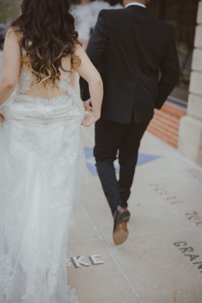 bride and groom walking
