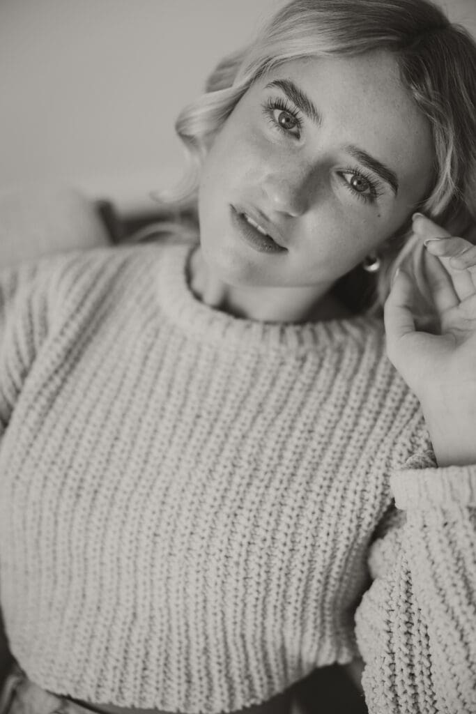 black and white senior girl studio session