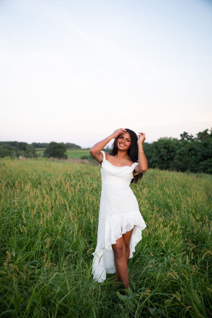 white dress girl in field