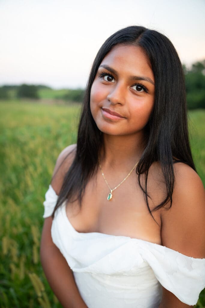 Senior Girl Photos in a field with white dress