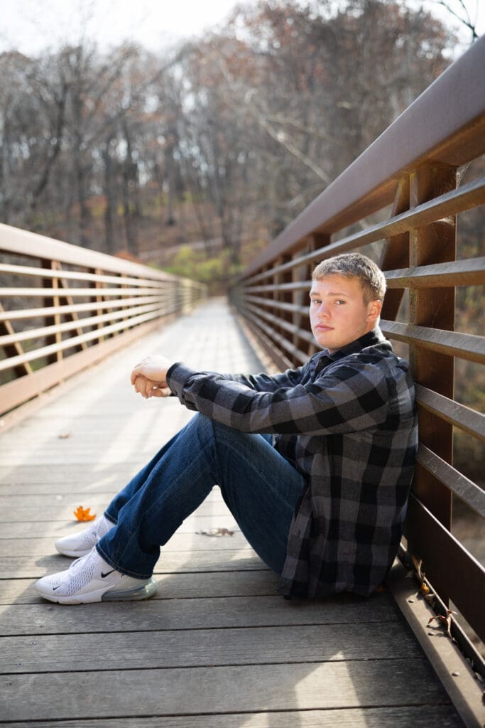 Senior guy photo session burlington iowa starrs cave