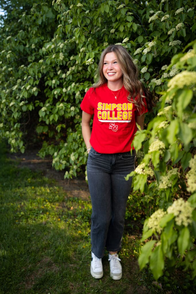 College Tee Senior Girl Outdoor Photo Session Smiling Iowa Simpson College Washington Iowa High School
