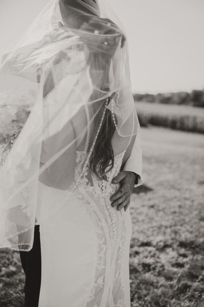 black and white bride and groom photo